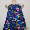 Colorful Love and Peace Signs Print on Royal Blue French Terry 100% Cotton Fabric