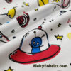 Far Out Aliens in Space Print on White Cotton Jersey Fabric