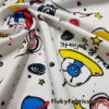 Far Out Aliens in Space Print on White Cotton Jersey Fabric