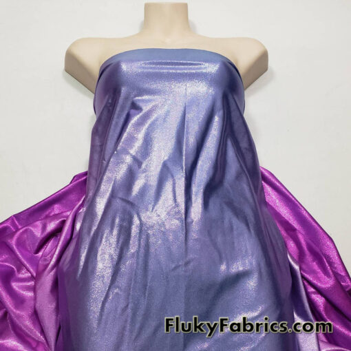 Mystique Magenta and Lavender Gradient Metallic Foggy Foil Spandex Fabric