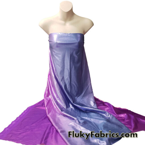 Mystique Magenta and Lavender Gradient Metallic Foggy Foil Spandex Fabric
