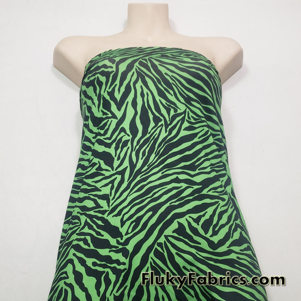 Green and Black Animal Print Poly Spandex Fabric