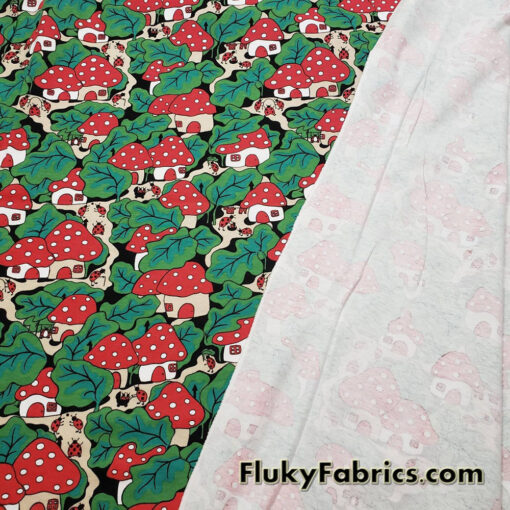 Ladybug Mushroom Village Print Interlock Cotton Knit Fabric