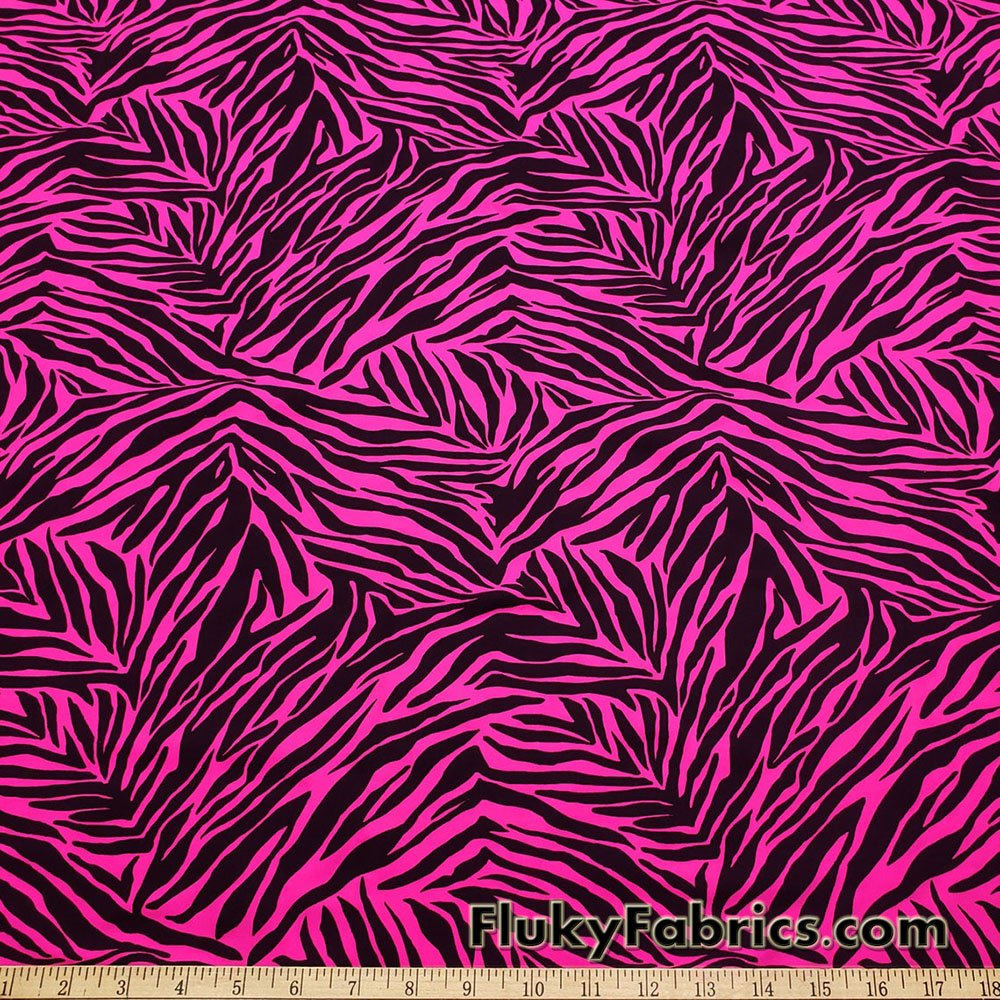 Hot Pink and Black Zebra Style Animal Print Poly Spandex Fabric