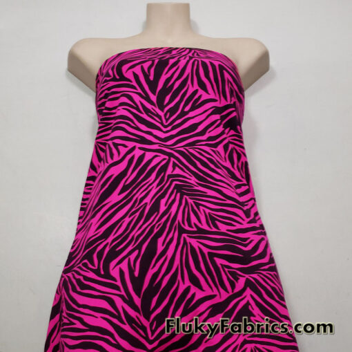 Hot Pink and Black Zebra Style Animal Print Poly Spandex Fabric