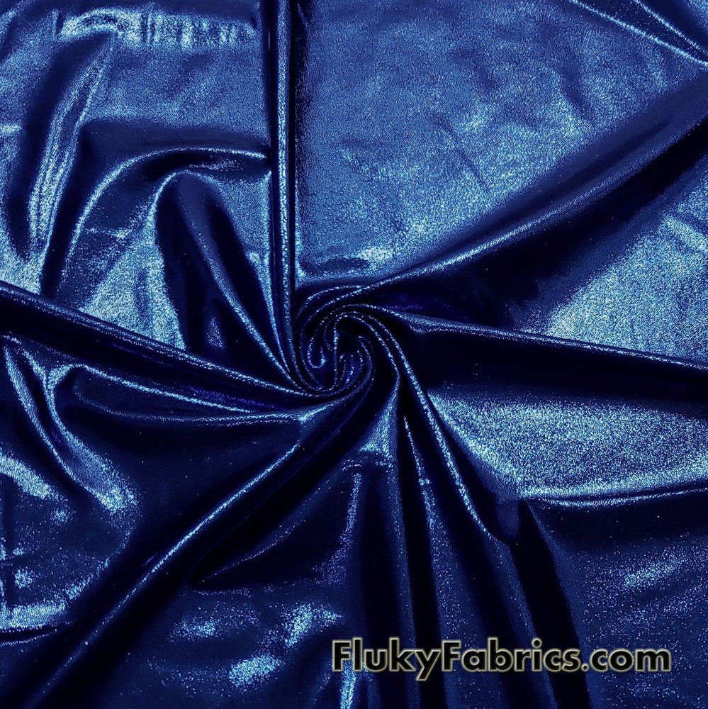 Royal Blue Pleated Lycra Stretch Fabric with Gold Foil