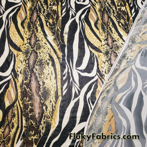 Abstract Snake Animal Print with Clear Foil Lightweight Poly Spandex Venezia Fabric
