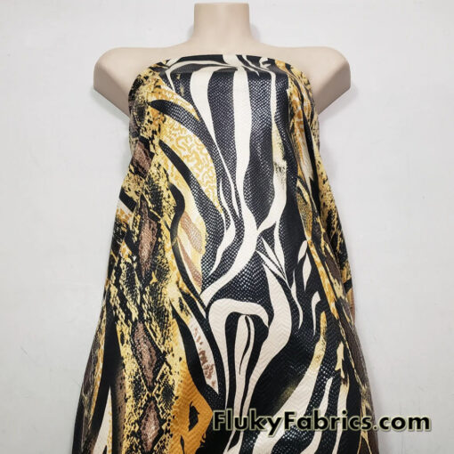 Abstract Snake Animal Print with Clear Foil Lightweight Poly Spandex Venezia Fabric