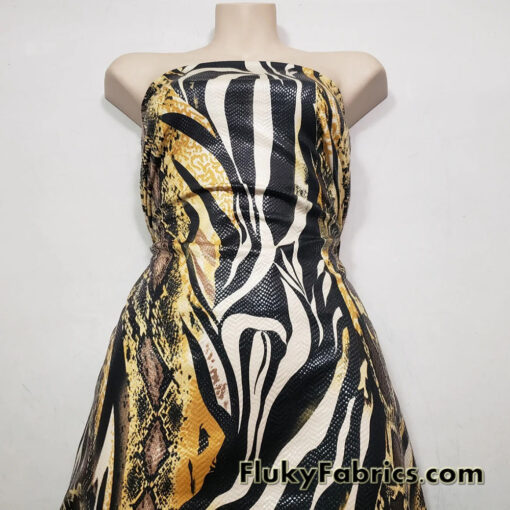 Abstract Snake Animal Print with Clear Foil Lightweight Poly Spandex Venezia Fabric