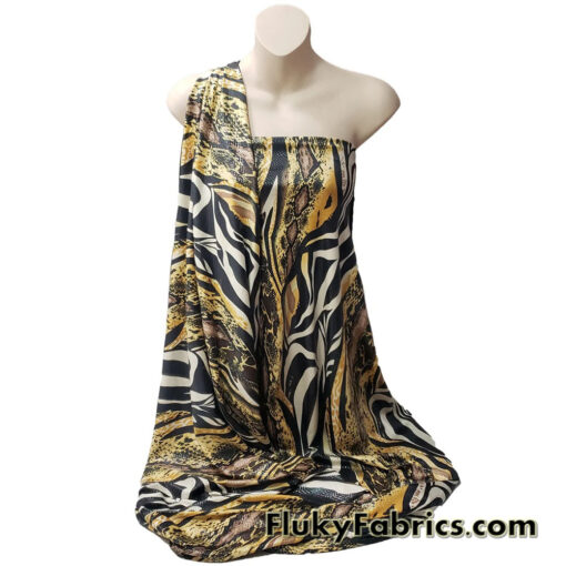 Abstract Snake Animal Print with Clear Foil Lightweight Poly Spandex Venezia Fabric