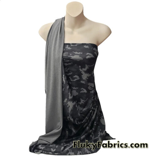 Heathered Camo Print Reversible Poly Spandex Fabric