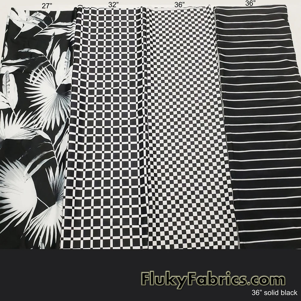 Black and White Grid Squares Pattern 4 Way Stretch Nylon Spandex Bikini Swimsuit Swimwear Fabric by the Yard