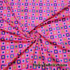 Colorful Squares and Dots on Bright Hot Pink Print Poly Spandex Fabric
