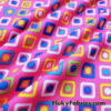 Colorful Squares and Dots on Bright Hot Pink Print Poly Spandex Fabric
