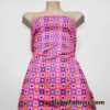 Colorful Squares and Dots on Bright Hot Pink Print Poly Spandex Fabric