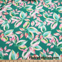 Watercolor Leaf Paint Print on Green Swimsuit Nylon Spandex Fabric