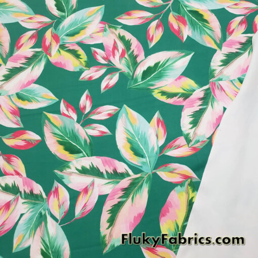 Watercolor Leaf Paint Print on Green Swimsuit Nylon Spandex Fabric