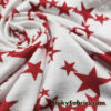 Dark Red Stars on Off White Lightweight Rayon Spandex Jersey Knit Fabric