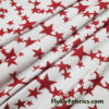 Dark Red Stars on Off White Lightweight Rayon Spandex Jersey Knit Fabric