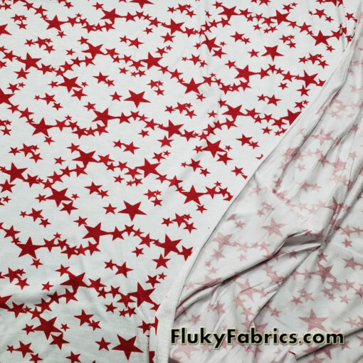 Dark Red Stars on Off White Lightweight Rayon Spandex Jersey Knit Fabric