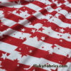 Dark Red Stripes and Stars on Off White Lightweight Rayon Spandex Jersey Knit Fabric