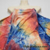 Shades of Orange, Blue, Yellow and Green Fire Tie Dye Print Poly Spandex Fabric