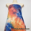Shades of Orange, Blue, Yellow and Green Fire Tie Dye Print Poly Spandex Fabric