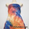 Shades of Orange, Blue, Yellow and Green Fire Tie Dye Print Poly Spandex Fabric