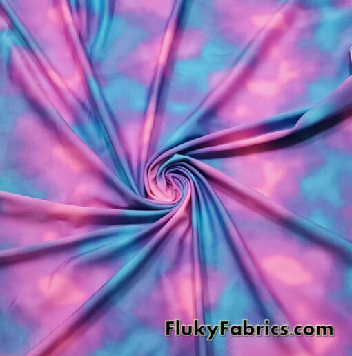 Shades of Pink, Blue and Purple Tie Dye Foggy Print Poly Spandex Fabric ...