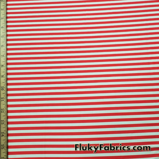 Dark Hot Coral and White Stripes Nylon Spandex Swimwear Fabric