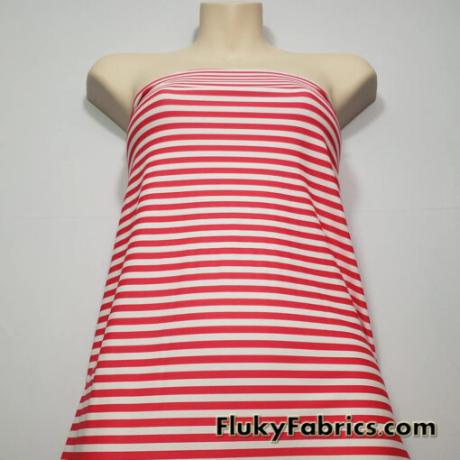 Dark Hot Coral and White Stripes Nylon Spandex Swimwear Fabric