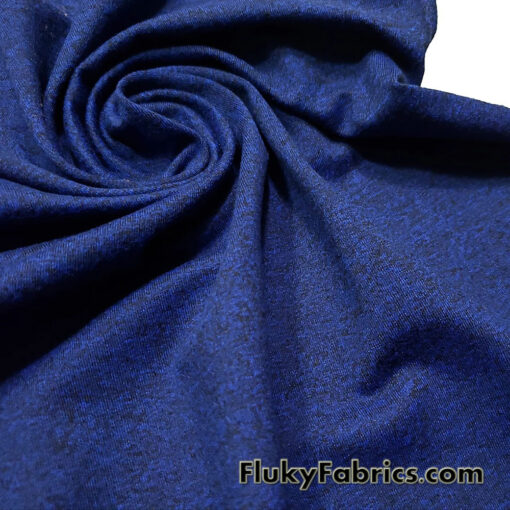 Heathered Black and Dark Royal Deep Sea Blue Athletic Poly Spandex Fabric