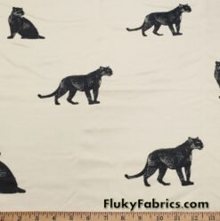 Black Panther / Jaguar Print on Cream Ponte de Roma Knit Fabric Cuts 28"x36" at flukyfabrics.com