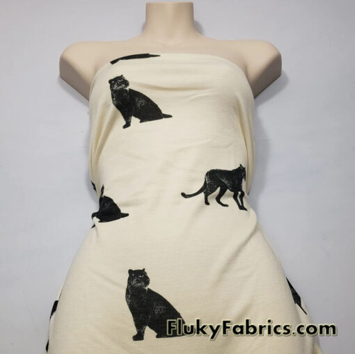 Black Panther / Jaguar Print on Cream Ponte de Roma Knit Fabric Cuts 28″x36″