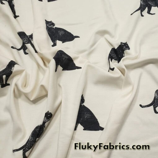 Black Panther / Jaguar Print on Cream Ponte de Roma Knit Fabric Cuts 28″x36″