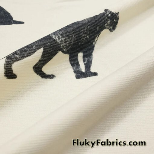 Black Panther / Jaguar Print on Cream Ponte de Roma Knit Fabric Cuts 28″x36″