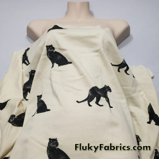 Black Panther / Jaguar Print on Cream Ponte de Roma Knit Fabric Cuts 28″x36″