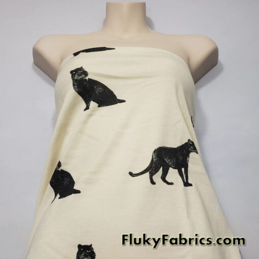 Black Panther / Jaguar Print on Cream Ponte de Roma Knit Fabric Cuts 28″x36″