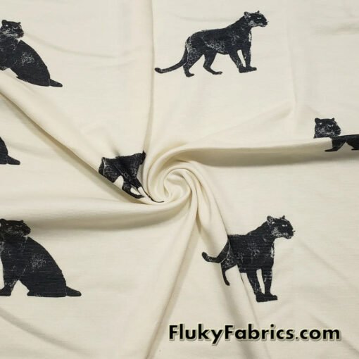 Black Panther / Jaguar Print on Cream Ponte de Roma Knit Fabric Cuts 28″x36″