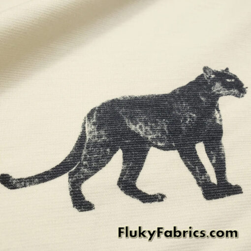 Black Panther / Jaguar Print on Cream Ponte de Roma Knit Fabric Cuts 28″x36″