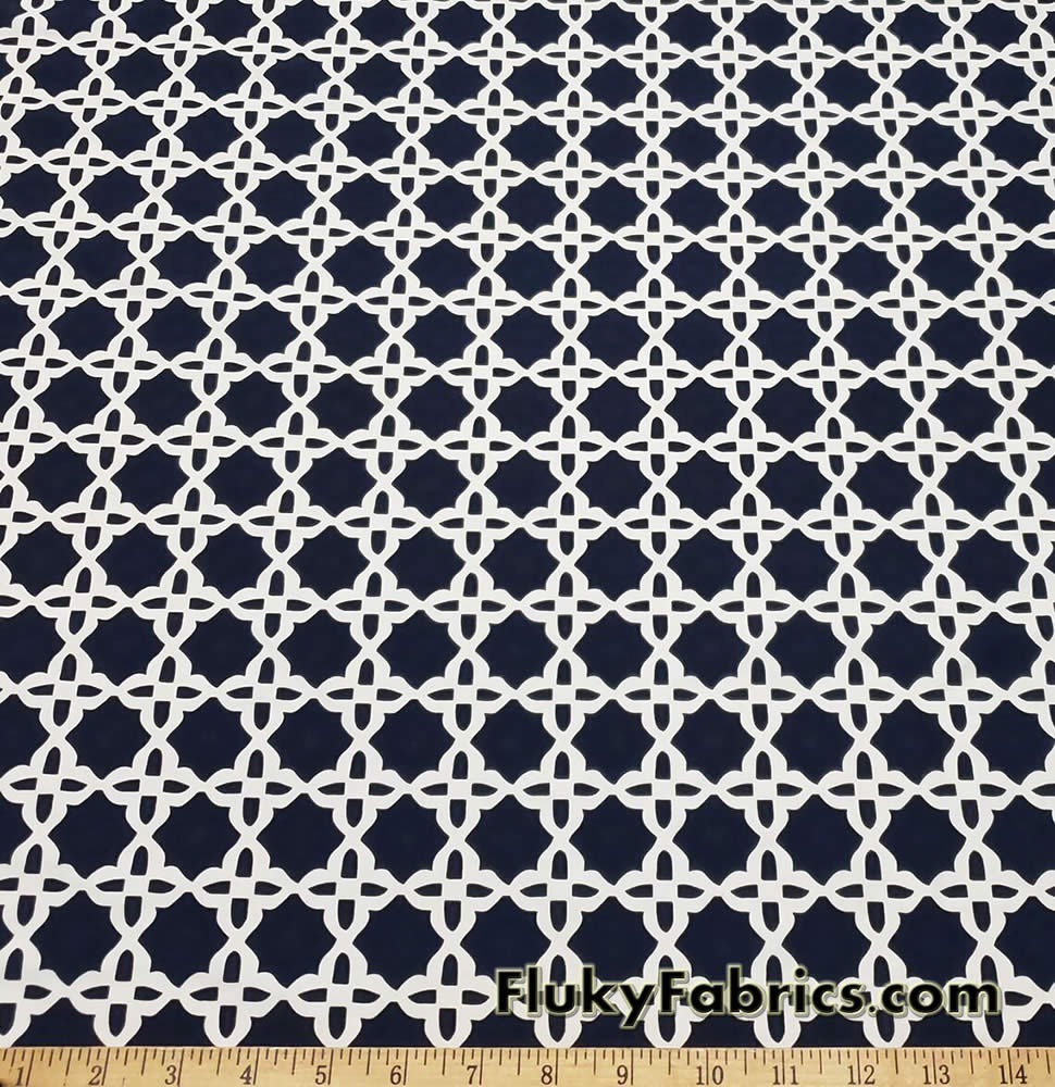 Dark Navy and Off White Tile Print Nylon Spandex Swimwear Fabric