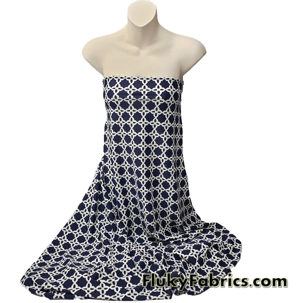 Dark Navy and Off White Tile Print Nylon Spandex Swimwear Fabric