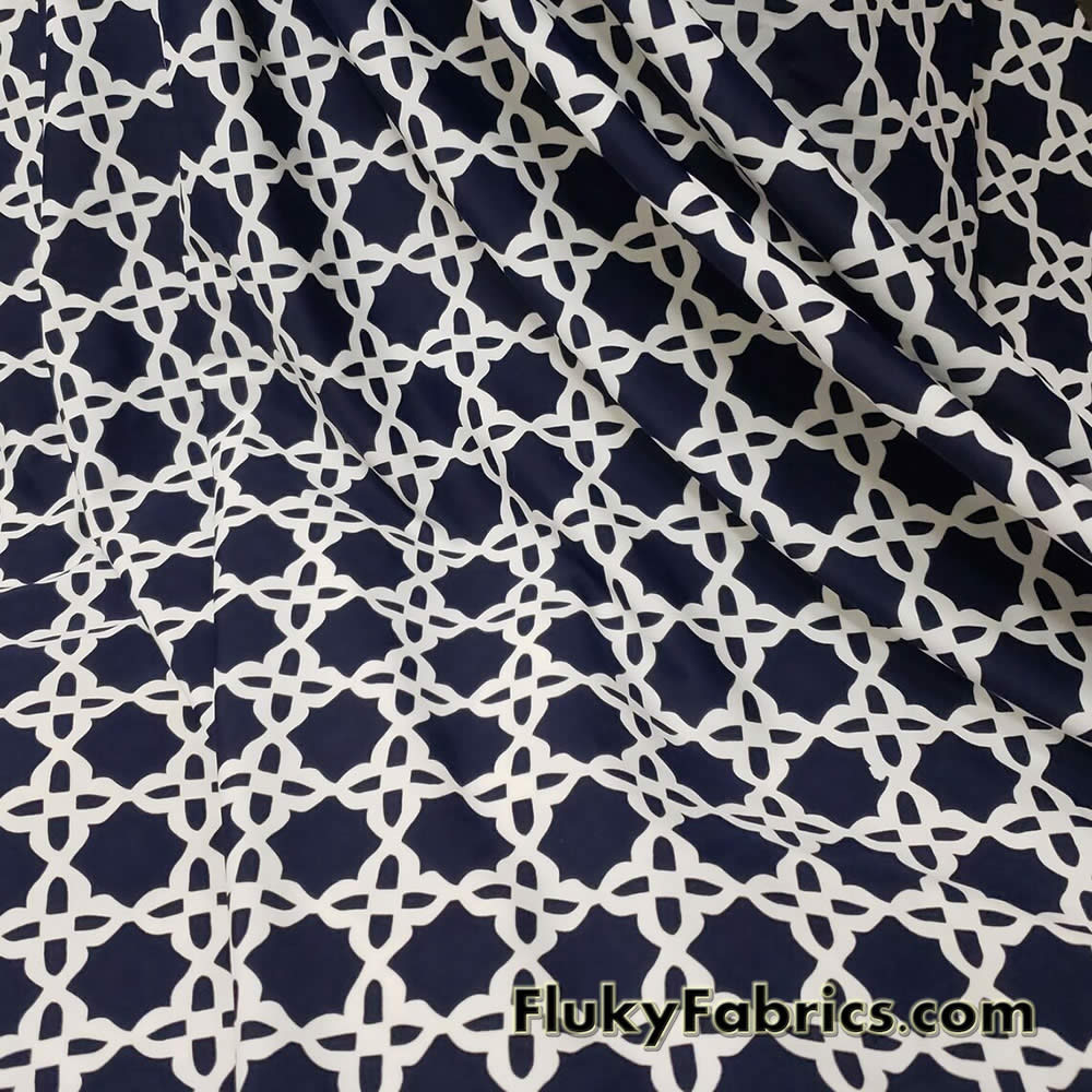 Dark Navy and Off White Tile Print Nylon Spandex Swimwear Fabric