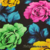 Giant Roses in Bright Neon Colors Print on Black Stretch Mesh Poly Spandex Fabric