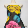Giant Roses in Bright Neon Colors Print on Black Stretch Mesh Poly Spandex Fabric