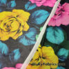 Giant Roses in Bright Neon Colors Print on Black Stretch Mesh Poly Spandex Fabric
