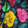 Giant Roses in Bright Neon Colors Print on Black Stretch Mesh Poly Spandex Fabric