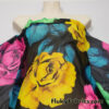 Giant Roses in Bright Neon Colors Print on Black Stretch Mesh Poly Spandex Fabric