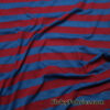 Red and Blue Desaturated Stripes on Cotton Slub Jersey Knit Fabric