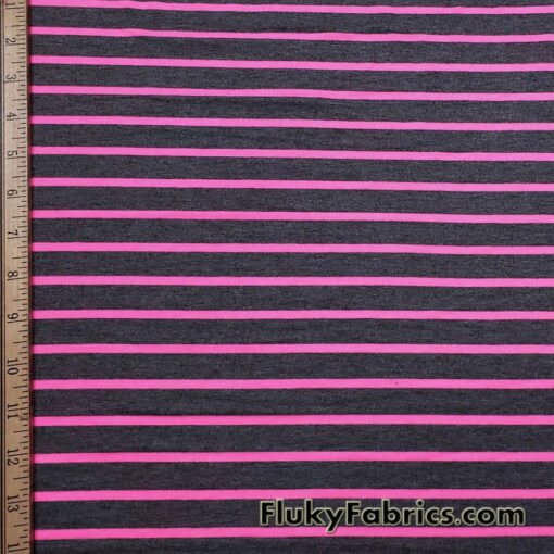 Bright Pink Stripes on Charcoal Rayon Spandex Jersey Knit Fabric